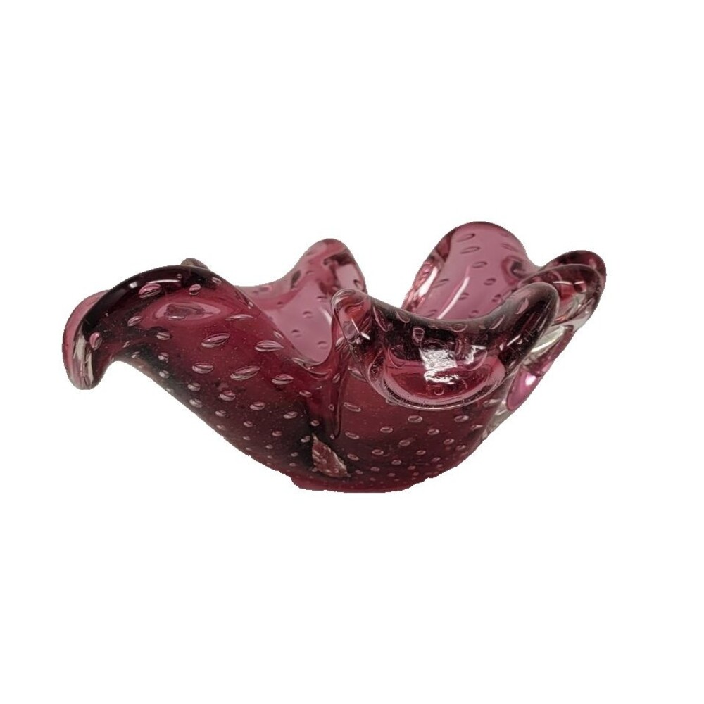 Vintage Mirano Bubble Dish 7" Dark Pink Hand Blown Bulli Cante circa 1960 1970